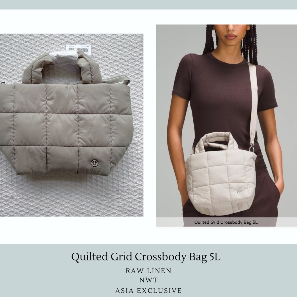 Quilted Grid Crossbody Bag Raw Linen